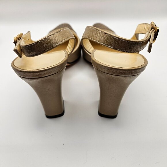 Salvatore Ferragamo Gold Leather Slingback Heels w/ Snakeskin Cap Toe – Size 8B - Picture 9 of 11